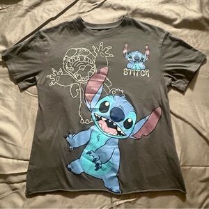 Disney Stitch T-shirt Gray Extra Small XS Alien Outline Casual Cut Off Cropped